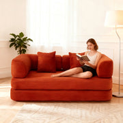 Red Corduroy 5-in-1 Modular Floor Sofa Sleeper Bed, No Assembly - Fluent Trends