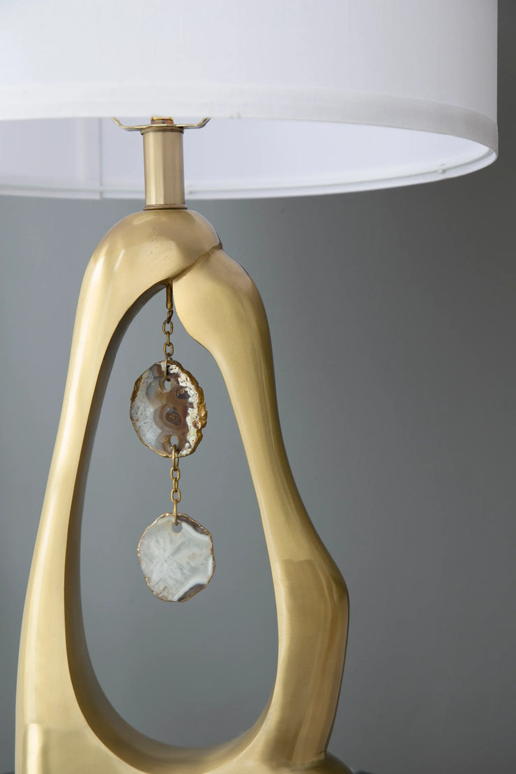 Modern Gold Geode Table Lamp with White Drum Shade & Agate Accents, 27.5" H - Fluent Trends - Fluent Trends