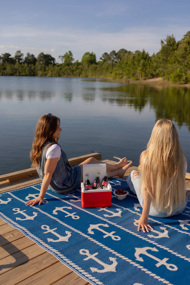 Anchor Blue & White Outdoor Mat / Rug - Fluent Trends