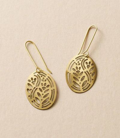 Adhya Oval Drop Hook Earrings - Gold Cutout - Fluent Trends