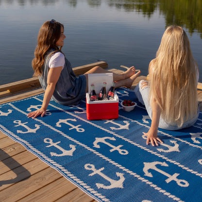Anchor Blue & White Outdoor Mat / Rug