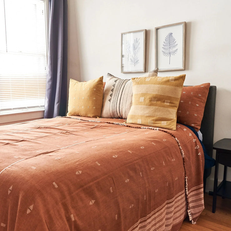 Chokor Nira Ochre Organic Cotton Handloom Pillow - Fluent Trends