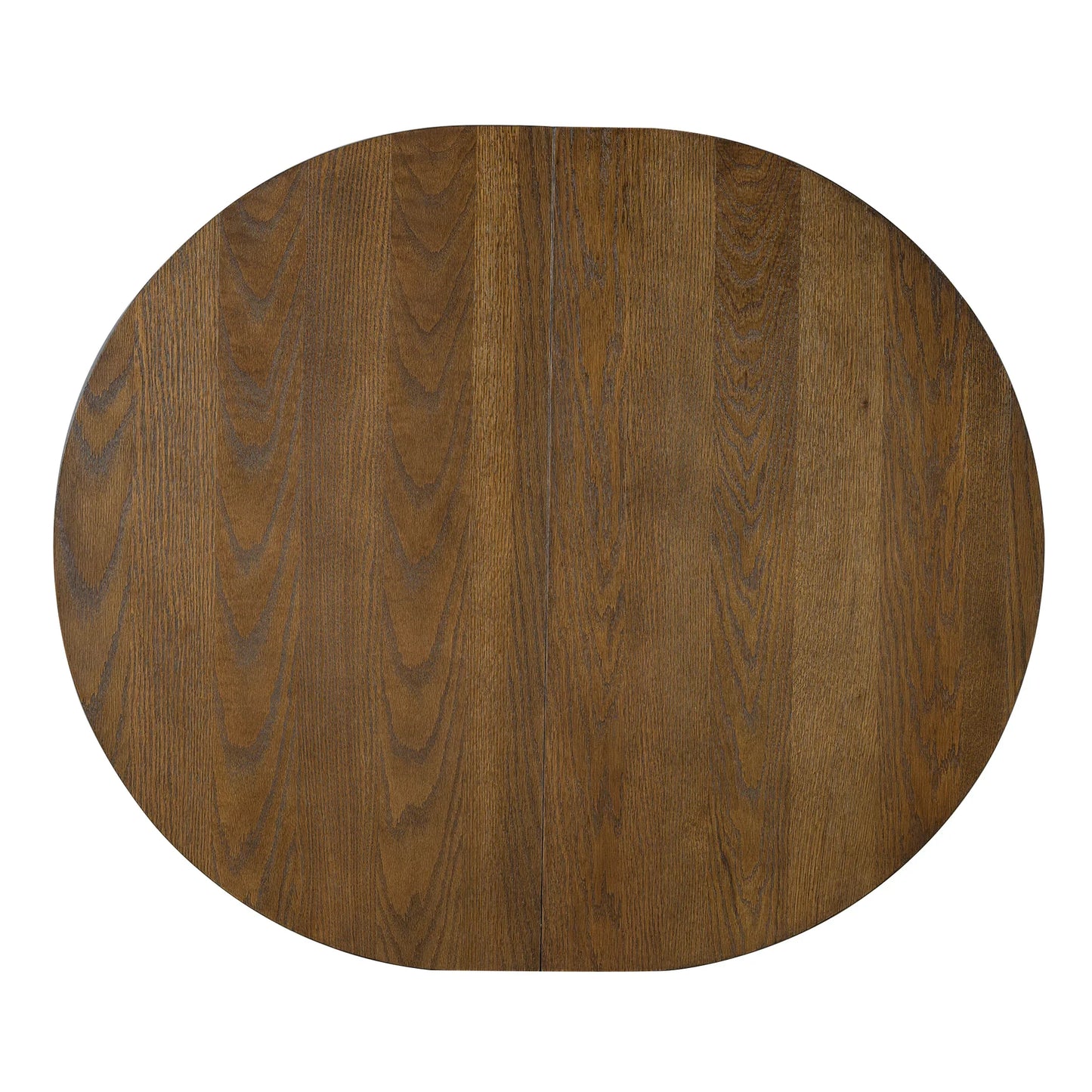 Oval dark brown wooden table top with visible wood grain texture