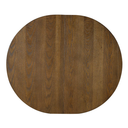 Oval dark brown wooden table top with visible wood grain texture