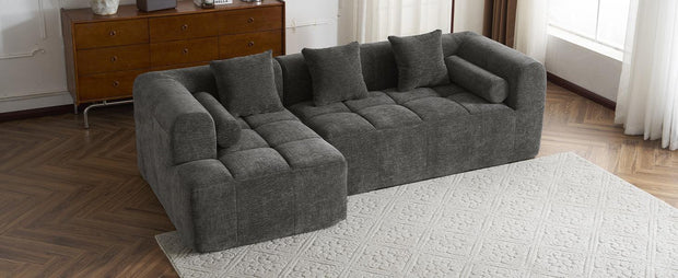 Modern Grey Modular Sectional Sofa with Deep Seating and Side Pockets in Chenille Fabric - Fluent Trends