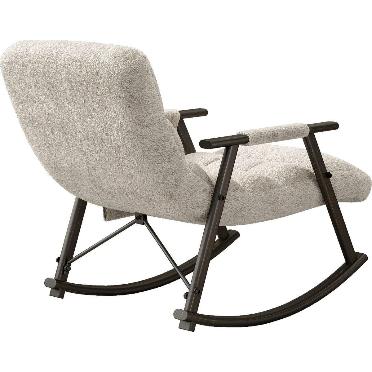 Casual folding rocking chair upholstered, lounge rocking chair adjustable high back and foot rest,side pockets placed in living room bedroom balcony Streamdale Furniture