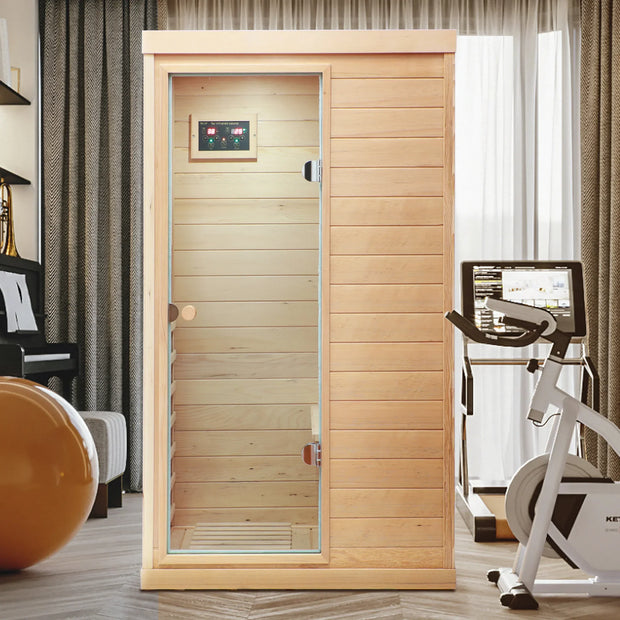 Natural Hemlock Wood | Mini One Person | Left Door Far Infrared Sauna - Fluent Trends