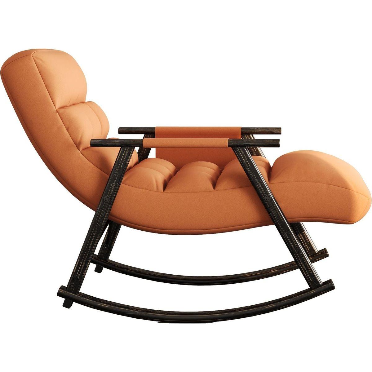 Casual folding rocking chair upholstered, lounge rocking chair adjustable high back and foot rest,side pockets placed in living room bedroom balcony Streamdale Furniture