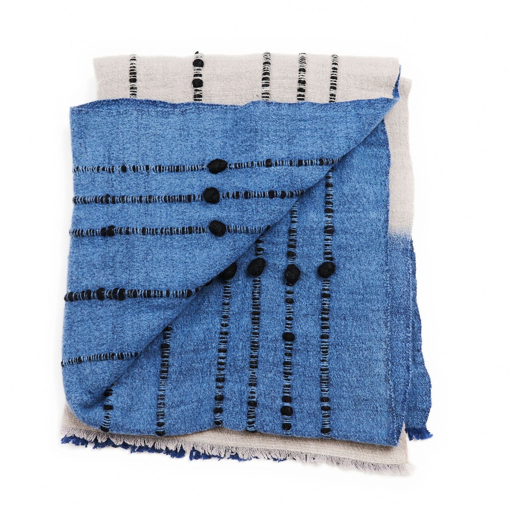 Mari Serene Blue Gray Calming Hues Hand Woven Hand Knotted Textured Merino Throw - Fluent Trends Throw Blankets