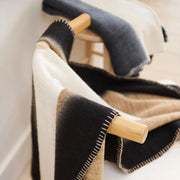 Ink Black White Ombre Textured Throw In Hand Spun Merino And Hand Stitched Hem - Fluent Trends Throw Blankets