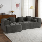 Modern Grey Modular Sectional Sofa with Deep Seating and Side Pockets in Chenille Fabric - Fluent Trends