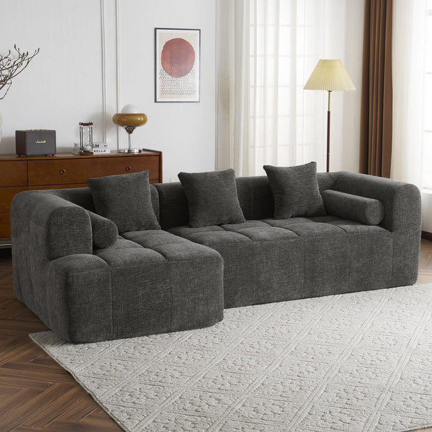 Modern Grey Modular Sectional Sofa with Deep Seating and Side Pockets in Chenille Fabric - Fluent Trends