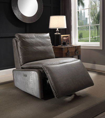 Metier Gray Top Grain Leather & Aluminum Power Motion Recliner - Fluent Trends