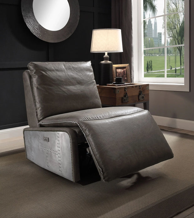 Metier Gray Top Grain Leather & Aluminum Power Motion Recliner - Fluent Trends