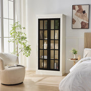 Rustic Style Display Curio Cabinet with Lattice Window Doors for Collectibles | White & Black - Fluent Trends