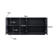 Navy Blue Buffet Cabinet - Modern Sideboard with 3D Water Ripple Texture, Soft Close Doors, 59" Wide Storage for Dining Room, Living Area, Entryway - Fluent Trends