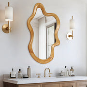 Irregular Wall Mirror with Natural Wood Frame - 33.46" x 22.24" - Fluent Trends