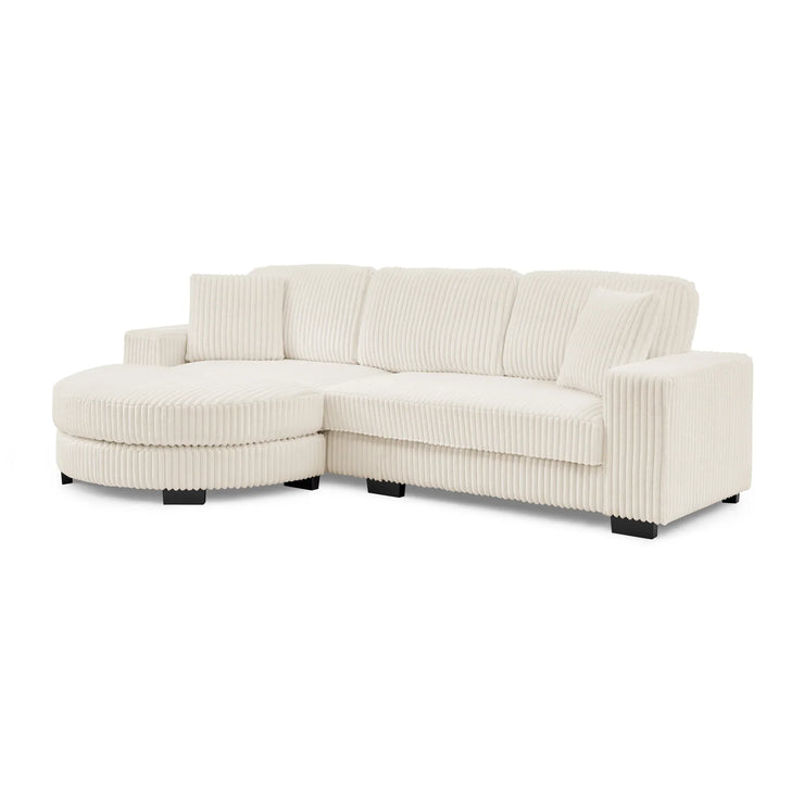 Modern Corduroy Tufted Sleeper Sectional Sofa - Modular L-Shape, Beige - Fluent Trends