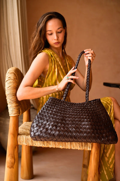 Rebecca Artisan Handwoven Leather Tote in Dark Brown - Fluent Trends Tote Bag