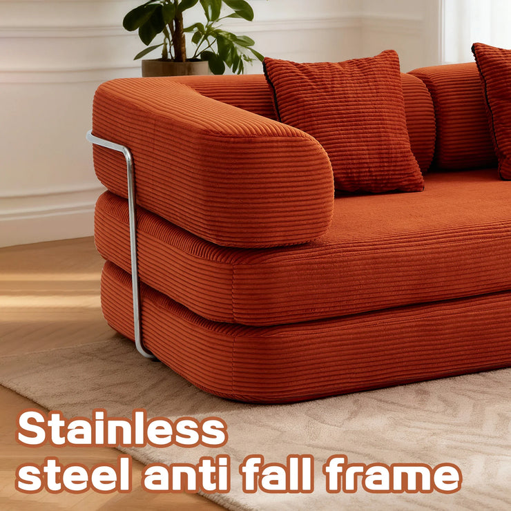 Red Corduroy 5-in-1 Modular Floor Sofa Sleeper Bed, No Assembly - Fluent Trends