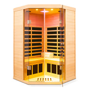 Deluxe Hemlock Far Infrared Corner Sauna Room with Glass Front for Two Persons - Fluent Trends