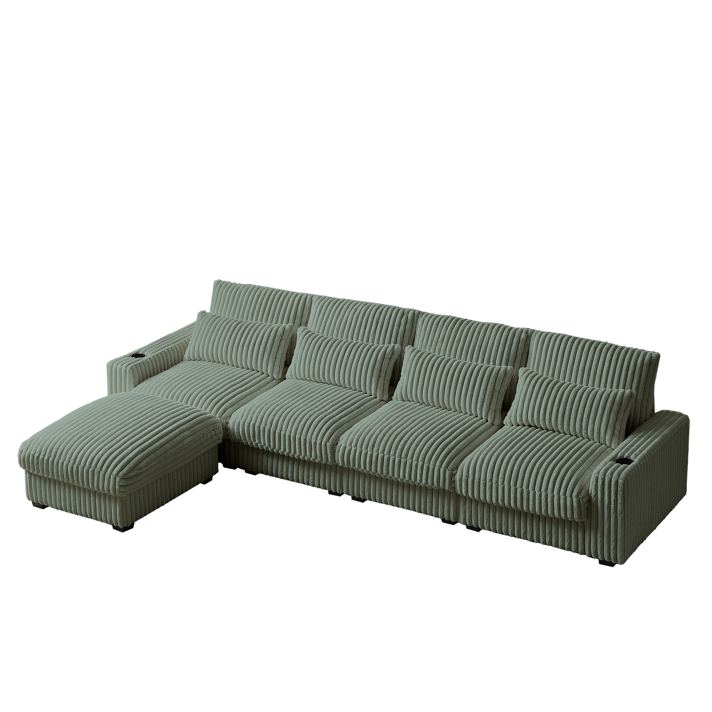 126-inch Corduroy With Cup Holder Super Large L-Shaped Sofa, Movable Footrest