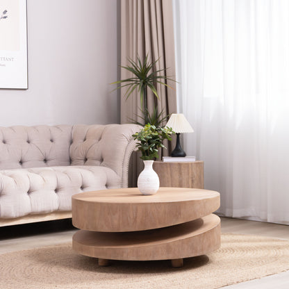 Modern Round Wood Coffee Table - 31.3" Natural Finish Accent Table - Fluent Trends
