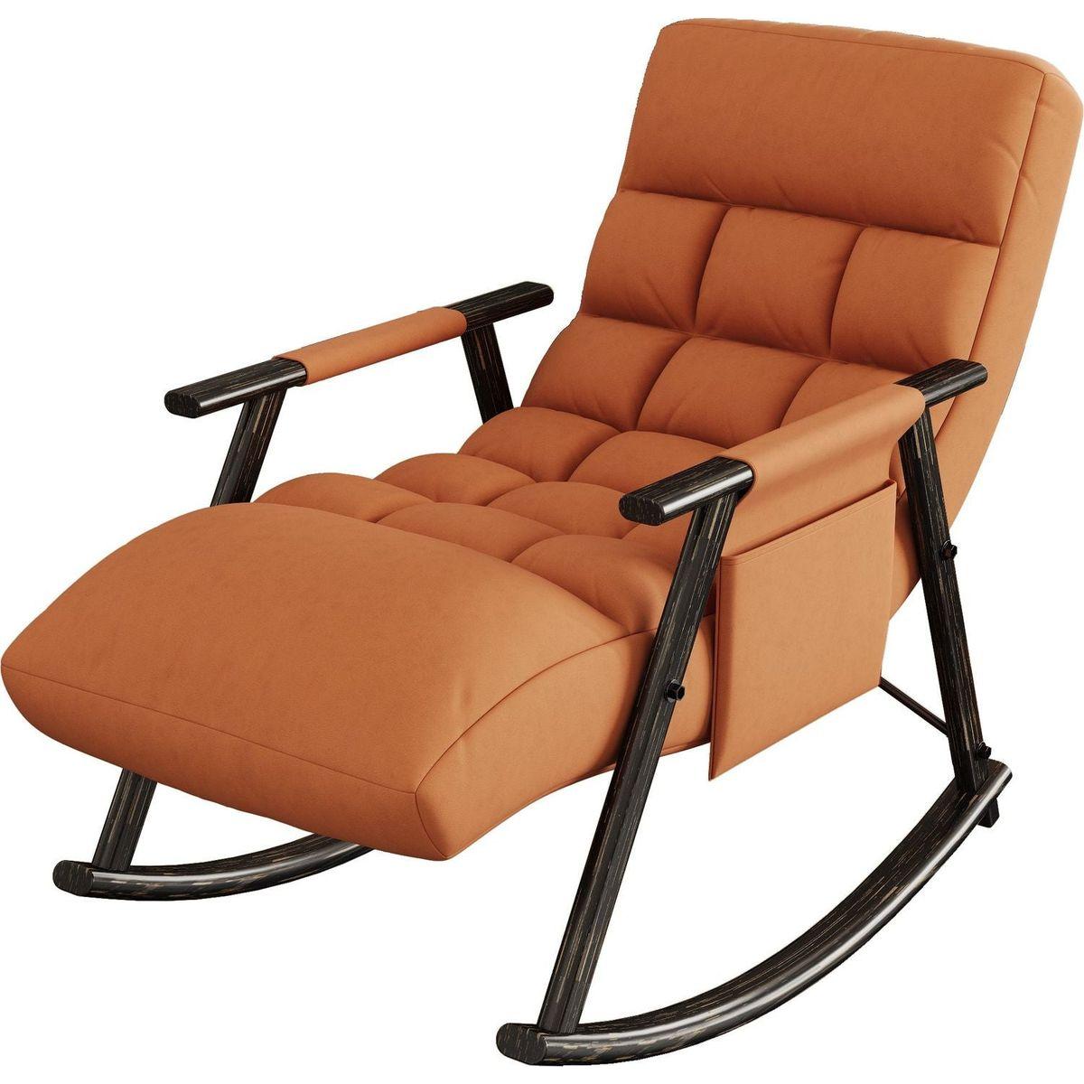 Casual folding rocking chair upholstered, lounge rocking chair adjustable high back and foot rest,side pockets placed in living room bedroom balcony Streamdale Furniture