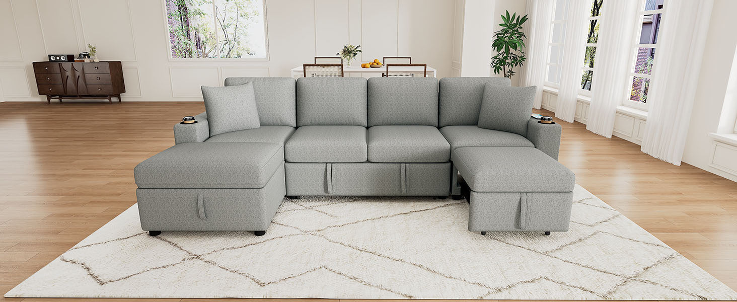 109.1' Sectional Sofa Convertible Pull-out Sofa Bed with Storage Ottoman Streamdale Furniture