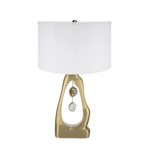 Modern Gold Geode Table Lamp with White Drum Shade & Agate Accents, 27.5" H - Fluent Trends - Fluent Trends