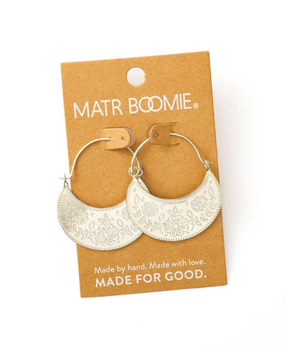 Haveli Etched Hoop Earring, Silver-toned brass