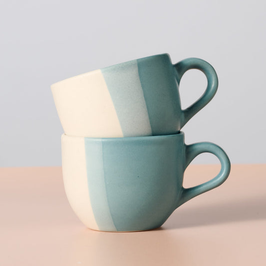 Pheeka Striped Ceramic Tea Cups | Mugs - Set of 2 - Fluent Trends