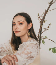 Chameli Leaf Gold Chandelier Dangle Earrings - Fluent Trends