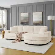 Modern Corduroy Tufted Sleeper Sectional Sofa - Modular L-Shape, Beige - Fluent Trends