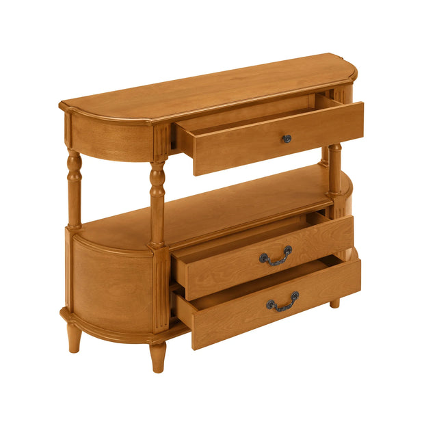Retro Curved Wood Console Table with 3 Drawers, 43'' Entry Table with Storage Shelf, Sofa Table Behind Couch with Solid Wood Legs for Living Room Hallway, Brown - Fluent Trends