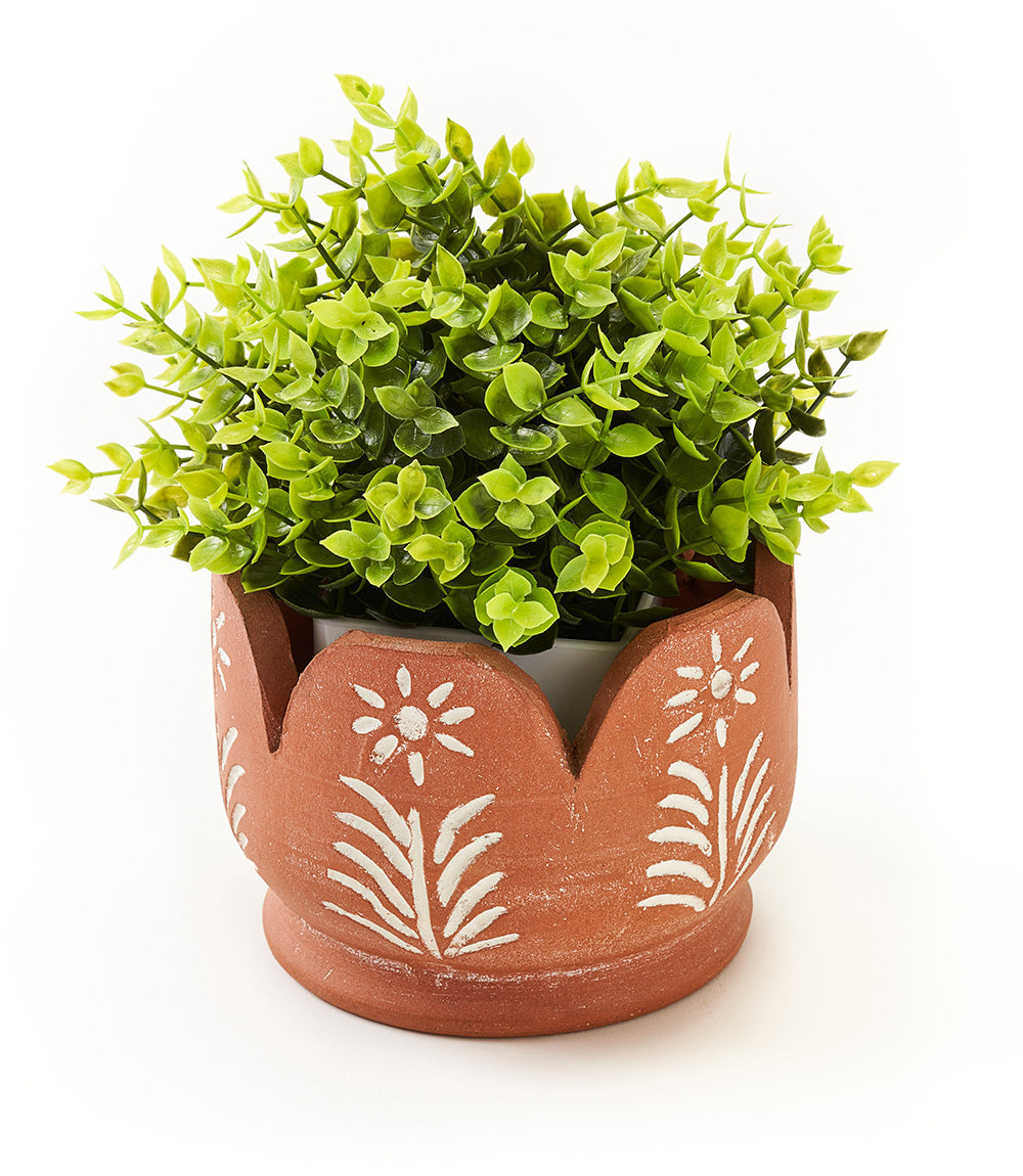 Vasanta Petals Planter with Drainage - Terracotta