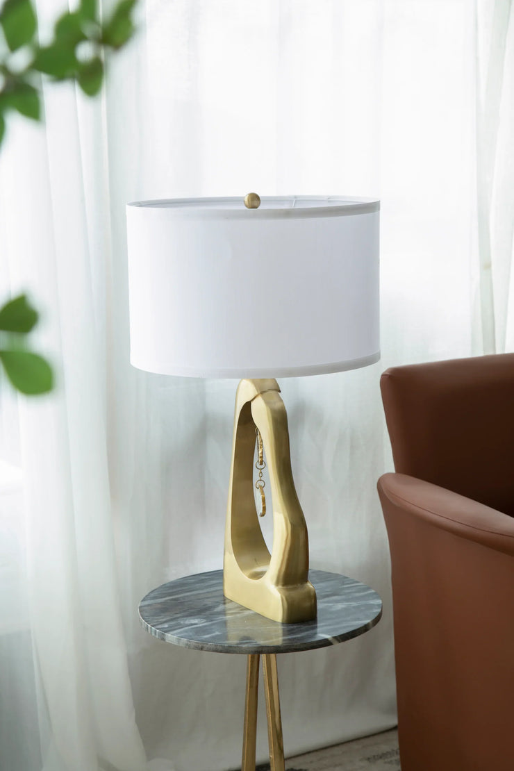 Modern Gold Geode Table Lamp with White Drum Shade & Agate Accents, 27.5" H - Fluent Trends - Fluent Trends