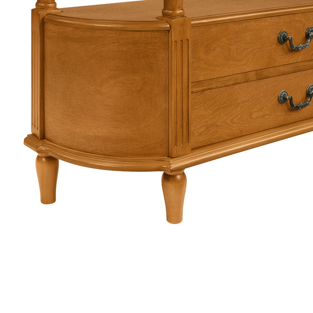 Retro Curved Wood Console Table with 3 Drawers, 43'' Entry Table with Storage Shelf, Sofa Table Behind Couch with Solid Wood Legs for Living Room Hallway, Brown - Fluent Trends