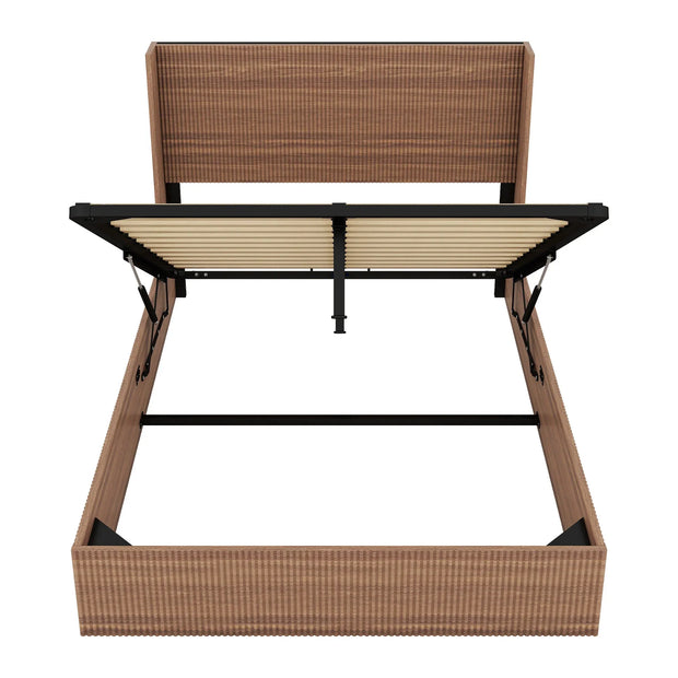 Large Grooved Undulating QueenSize Wooden Platform Bed Frame With Lift Storage - Fluent Trends