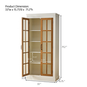 Rustic Style Display Curio Cabinet with Lattice Window Doors - Fluent Trends