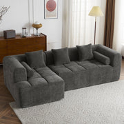 Modern Grey Modular Sectional Sofa with Deep Seating and Side Pockets in Chenille Fabric - Fluent Trends