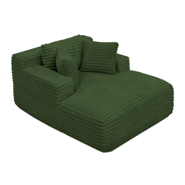 Green Corduroy Chaise Lounge Sofa Bed - Modern Foam Cloud Couch for Living Room - Fluent Trends