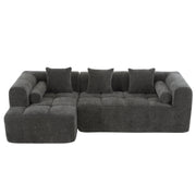 Modern Grey Modular Sectional Sofa with Deep Seating and Side Pockets in Chenille Fabric - Fluent Trends