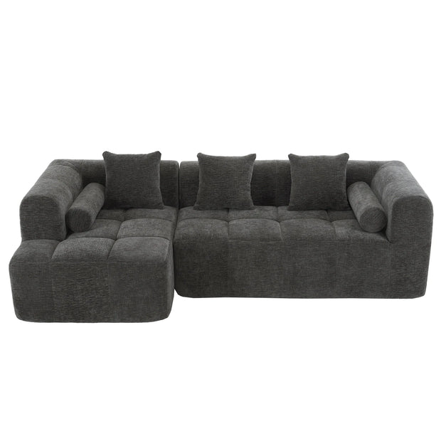 Modern Grey Modular Sectional Sofa with Deep Seating and Side Pockets in Chenille Fabric - Fluent Trends
