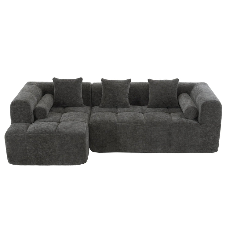 Modern Grey Modular Sectional Sofa with Deep Seating and Side Pockets in Chenille Fabric - Fluent Trends