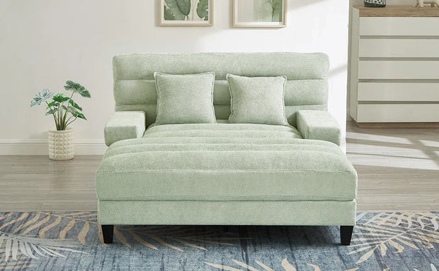 Green Chenille Chaise Lounge Sofa Bed with Adjustable Back & Smart RGB LED Lights - Fluent Trends