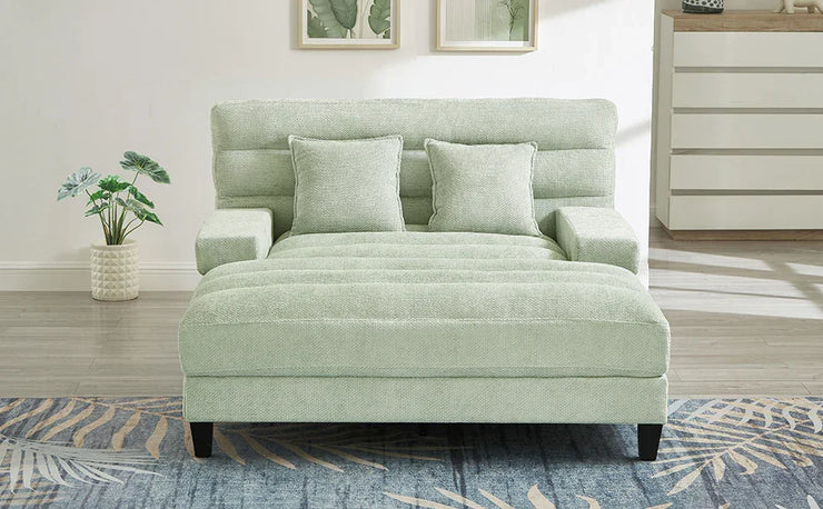 Green Chenille Chaise Lounge Sofa Bed with Adjustable Back & Smart RGB LED Lights - Fluent Trends
