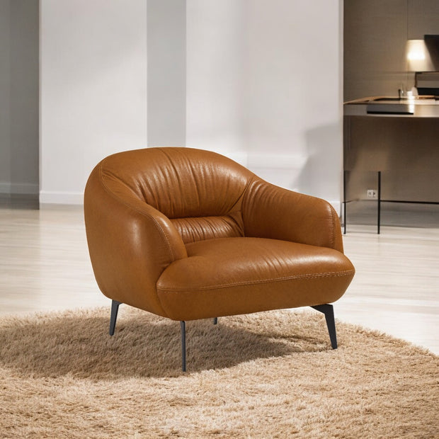Leonia Cognac Leather Chair - Fluent Trends Accent Armchair