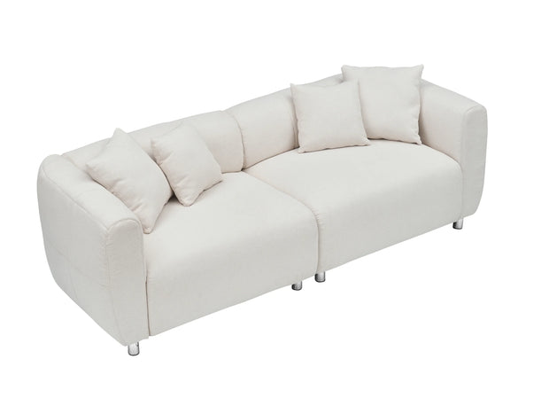 89" 3-Seater Sofa Couch - Off White Cotton Linen with Metal Legs & 4 Pillows - Fluent Trends