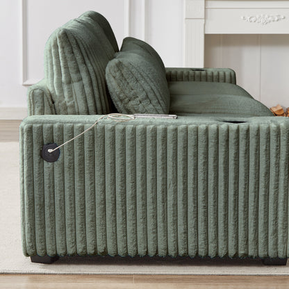 126-inch Corduroy With Cup Holder Super Large L-Shaped Sofa, Movable Footrest